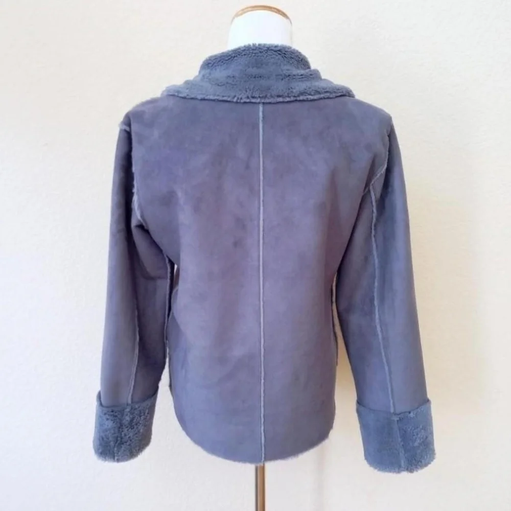 Brandon Thomas vintage Y2K blue gray/purple faux micro suede sherpa lined coat - Picture 6 of 8